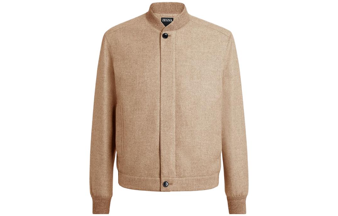 Order Zegna Jaket Lengan Panjang Crewneck Warna Taupe Solid Butang UCT45A6-C119-139