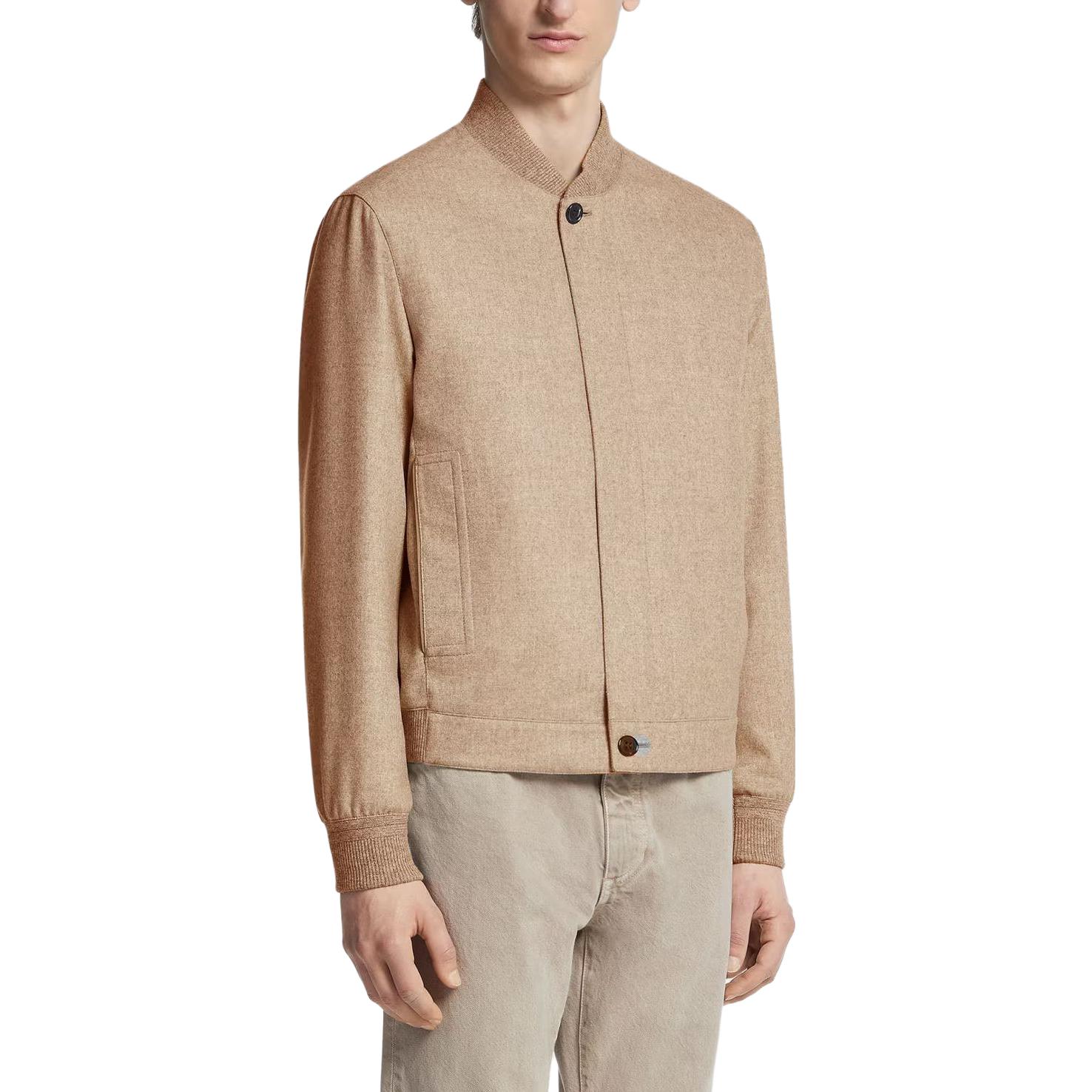 Purchase Zegna Jaket Lengan Panjang Crewneck Warna Taupe Solid Butang UCT45A6-C119-139