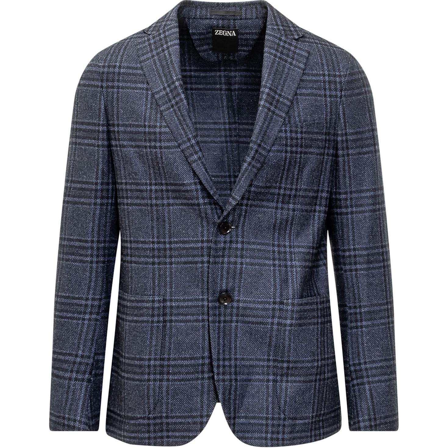 Zegna  Navy Blue Checkered Print Single-Breasted Blazer. 849700A81D-NMG0-416