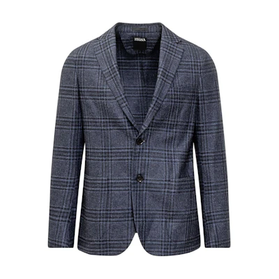 Zegna Navy Blue Checkered Print Single-Breasted Blazer. 849700A81D-NMG0-416