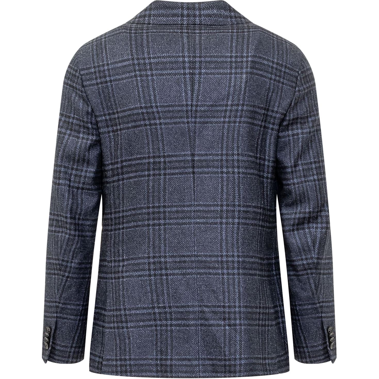 Lookbook ゼニア ネイビーブルー チェック柄 シングルブレスト ブレザー 849700A81D-NMG0-416