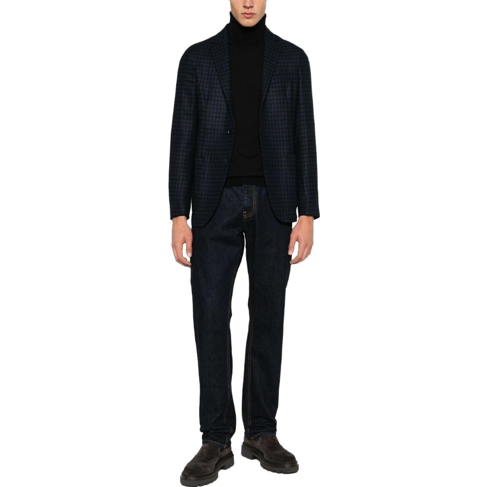 Lookbook Zegna 海軍藍格紋單排扣長袖外套 Blazer. 650700A6-1DNMG0