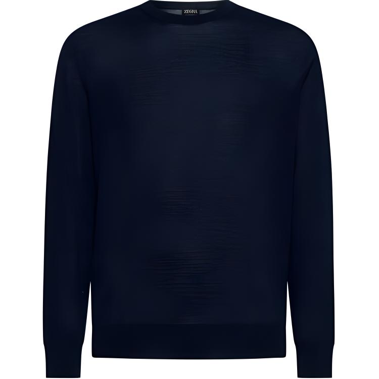 Zegna  Navy Blue Crew Neck Long Sleeve Sweater. UEM00A-8110-B09