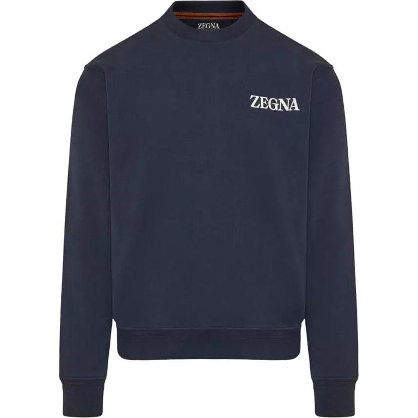 Zegna  Navy Blue Crewneck Sweatshirt with Solid Letter Print Design. UE522A8-E872-B09