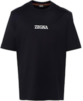 Zegna Navy Blue Crewneck T-Shirt with Letter Print. UD364A7D777-B09 Zegna Navy Blue Crewneck T-Shirt with Letter Print. UD364A7D777-B09