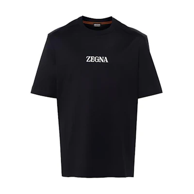 Zegna Navy Blue Crewneck T-Shirt with Letter Print. UD364A7D777-B09