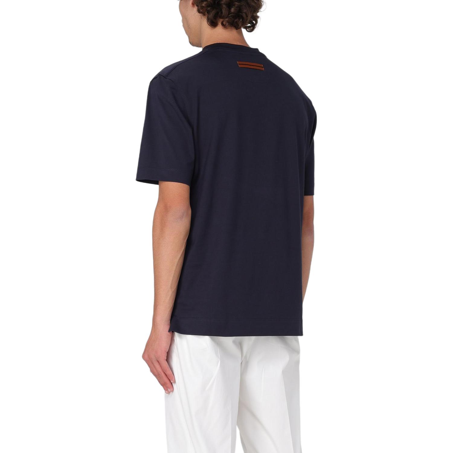 Shop Zegna 海軍藍字母印花圓領T恤 UD364A7D777-B09