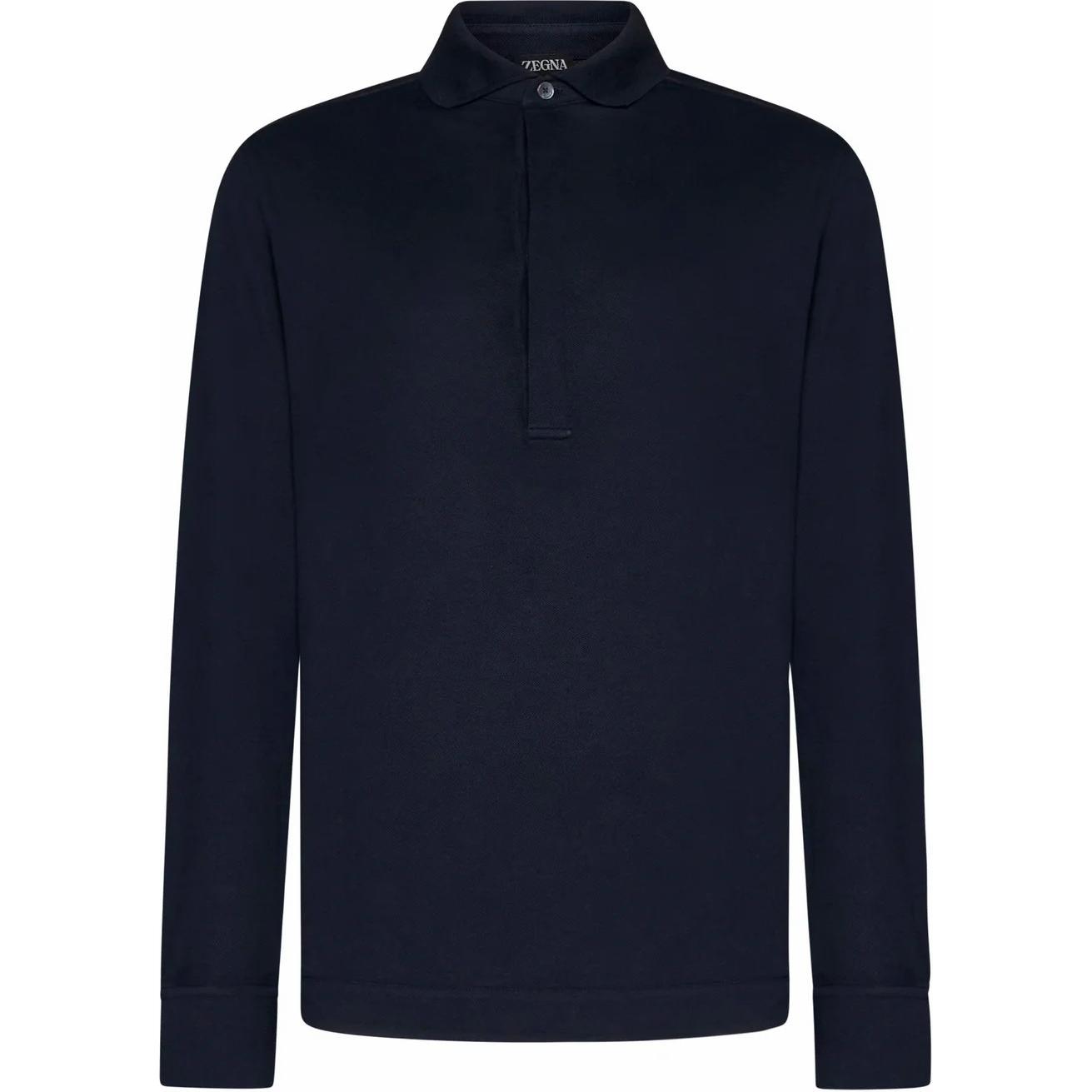 Zegna  Navy Blue Long Sleeve Polo Shirt with Logo. UD392A7D749-B09