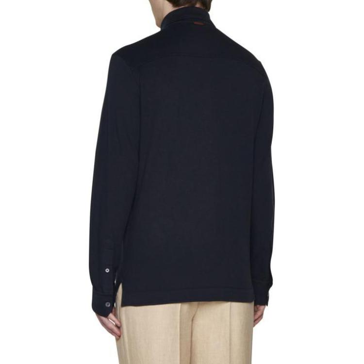 Lookbook 傑尼亞 海軍藍長袖Polo衫 帶標誌。 UD392A7D749-B09