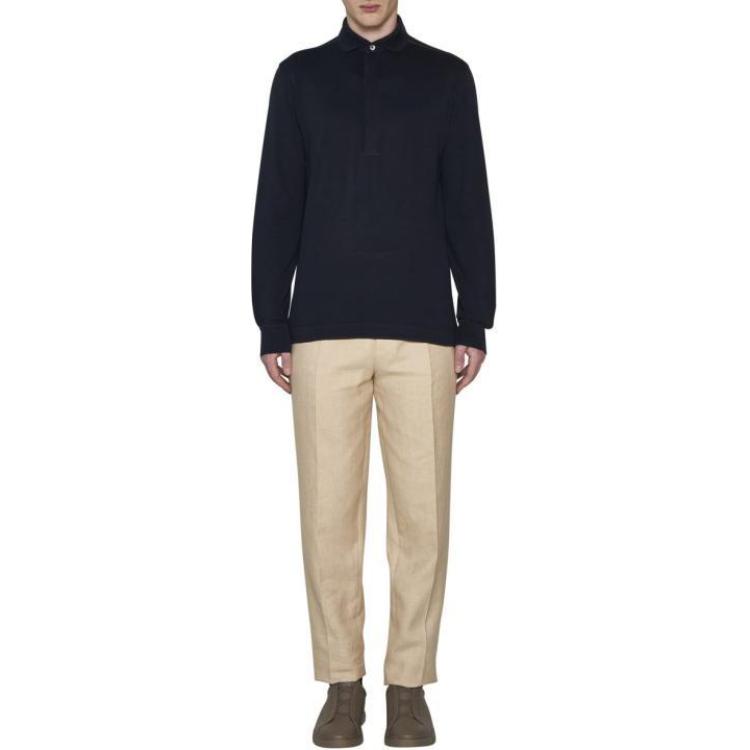 Shop 傑尼亞 海軍藍長袖Polo衫 帶標誌。 UD392A7D749-B09