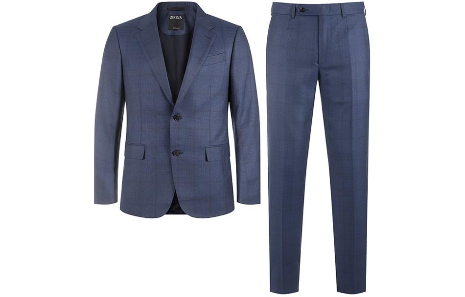 Order Traje Conjunto Zegna Azul Marino Cuadros Solapa Manga Larga de Un Solo Botón. 61655-1A6221-225