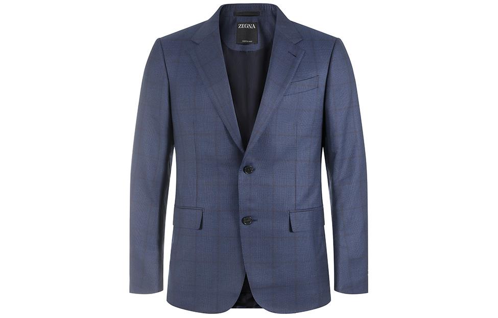 Lookbook Traje Conjunto Zegna Azul Marino Cuadros Solapa Manga Larga de Un Solo Botón. 61655-1A6221-225