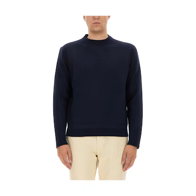 Zegna Navy Blue Solid Color Crewneck Loose Fit Long Sleeve Sweater UCB6MA6110B98