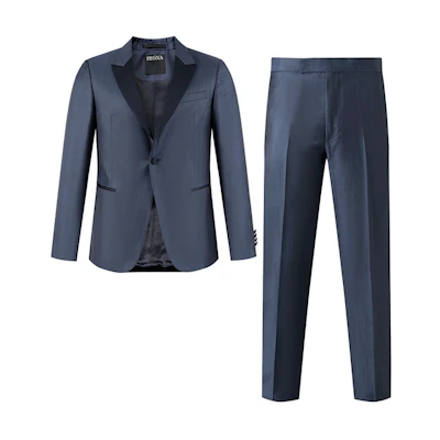 Zegna Pleated One-Button Suit Set SS24 Navy Blue Long Sleeve & Pants. 622782A6-282KGQ