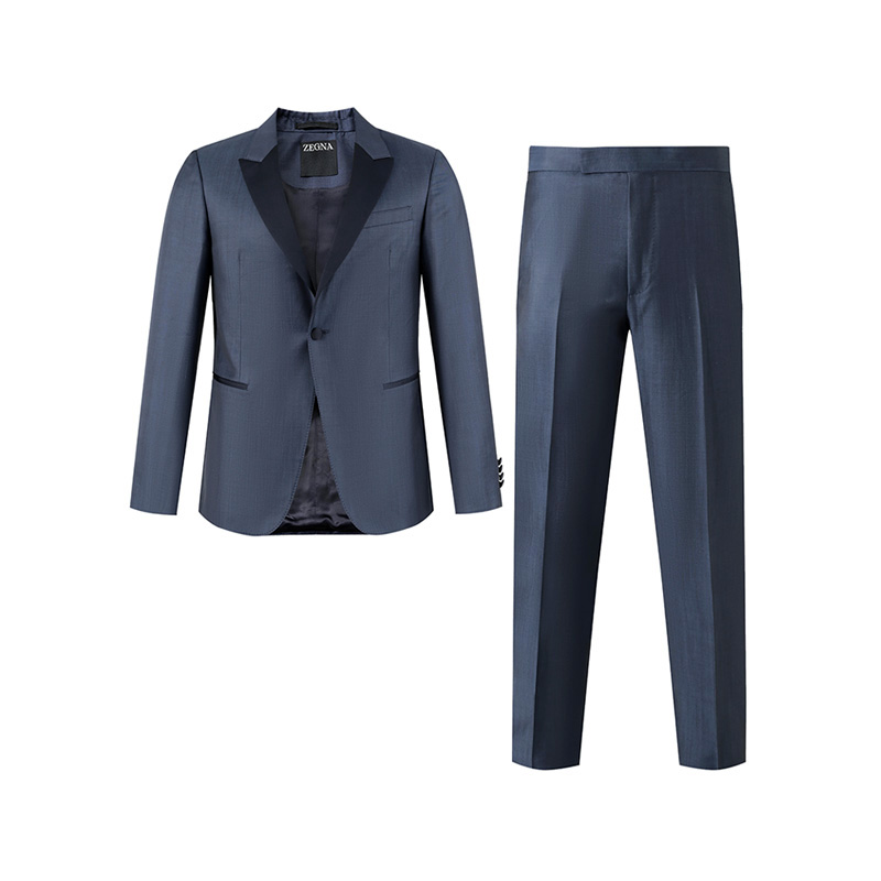 Order Zegna 褶皺單扣西裝套裝 SS24 海軍藍長袖及長褲套裝 622782A6-282KGQ