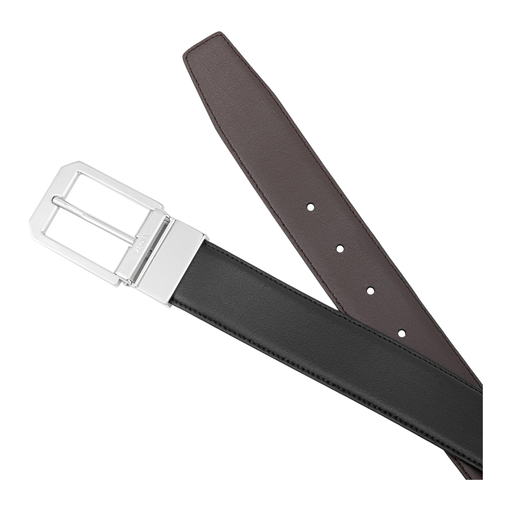Shop Zegna 可翻轉皮帶 黑色/深棕色 3.5cm 寬。 LHVIC-B011PZ-NTM