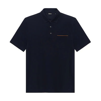 Zegna Short-Sleeve Pullover Polo Shirt with Chest Pocket - Blue UD392A7D-752B-09