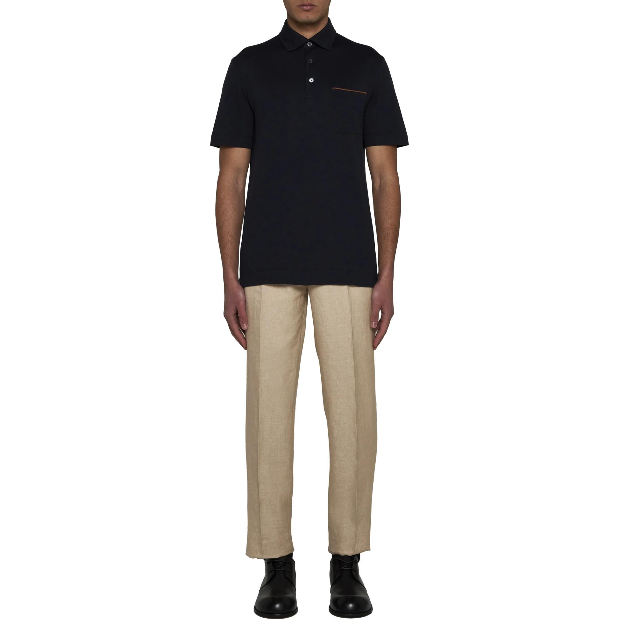 Shop Zegna  Short-Sleeve Pullover Polo Shirt with Chest Pocket - Blue UD392A7D-752B-09