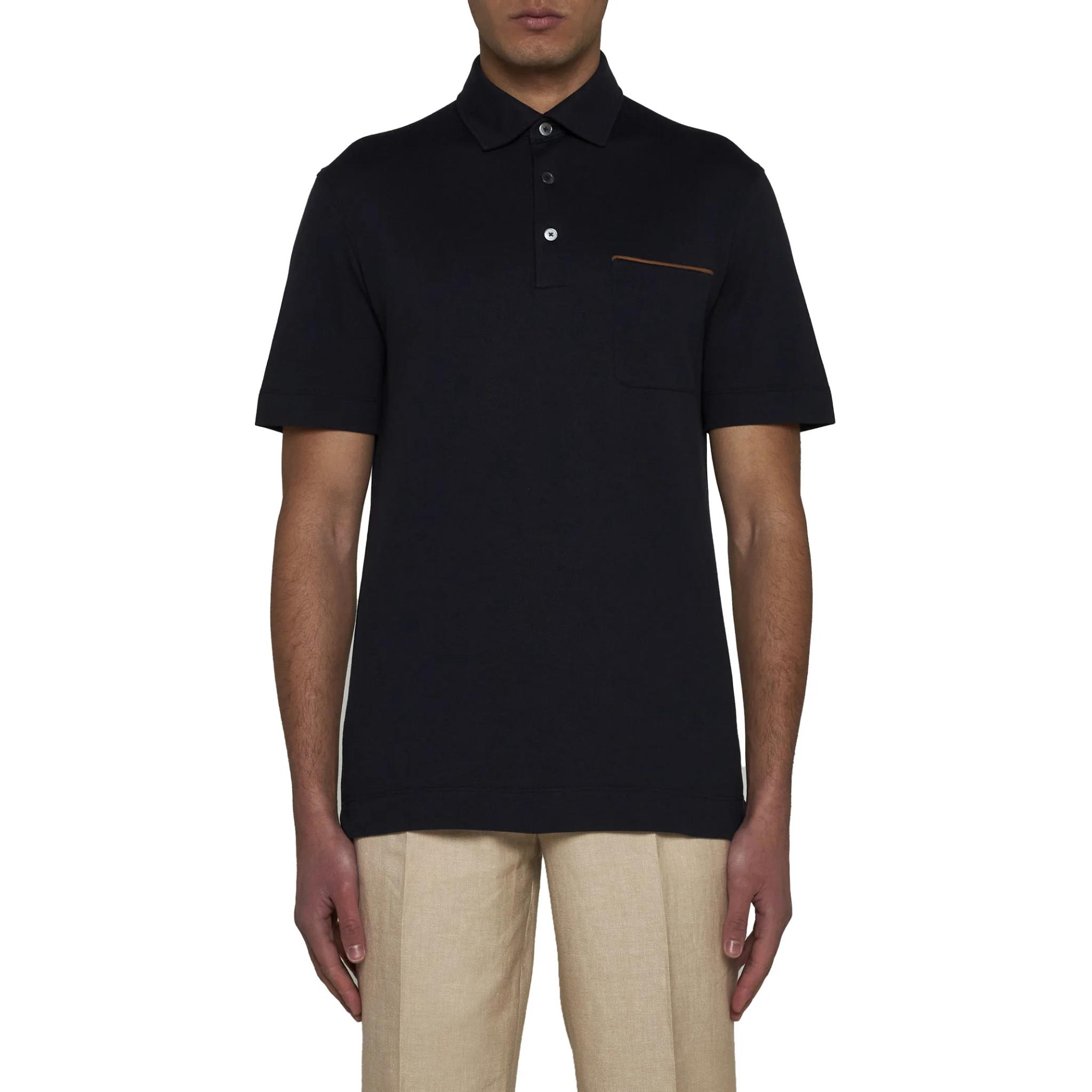 Purchase Zegna  Short-Sleeve Pullover Polo Shirt with Chest Pocket - Blue UD392A7D-752B-09