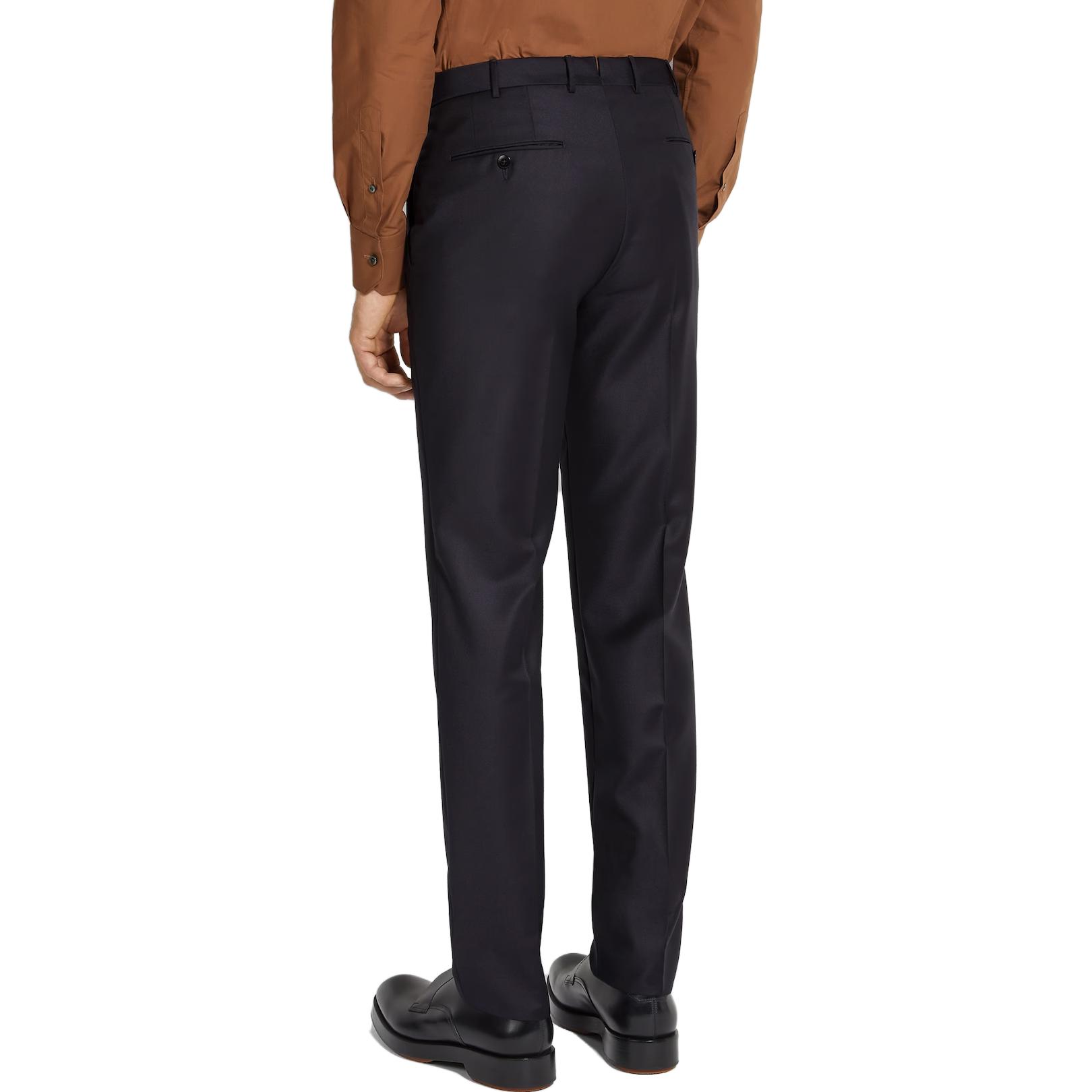 Details for ゼニア スリムフィット ソリッドプリーツ スーツパンツ ネイビーブルー。 C22685-75TB12