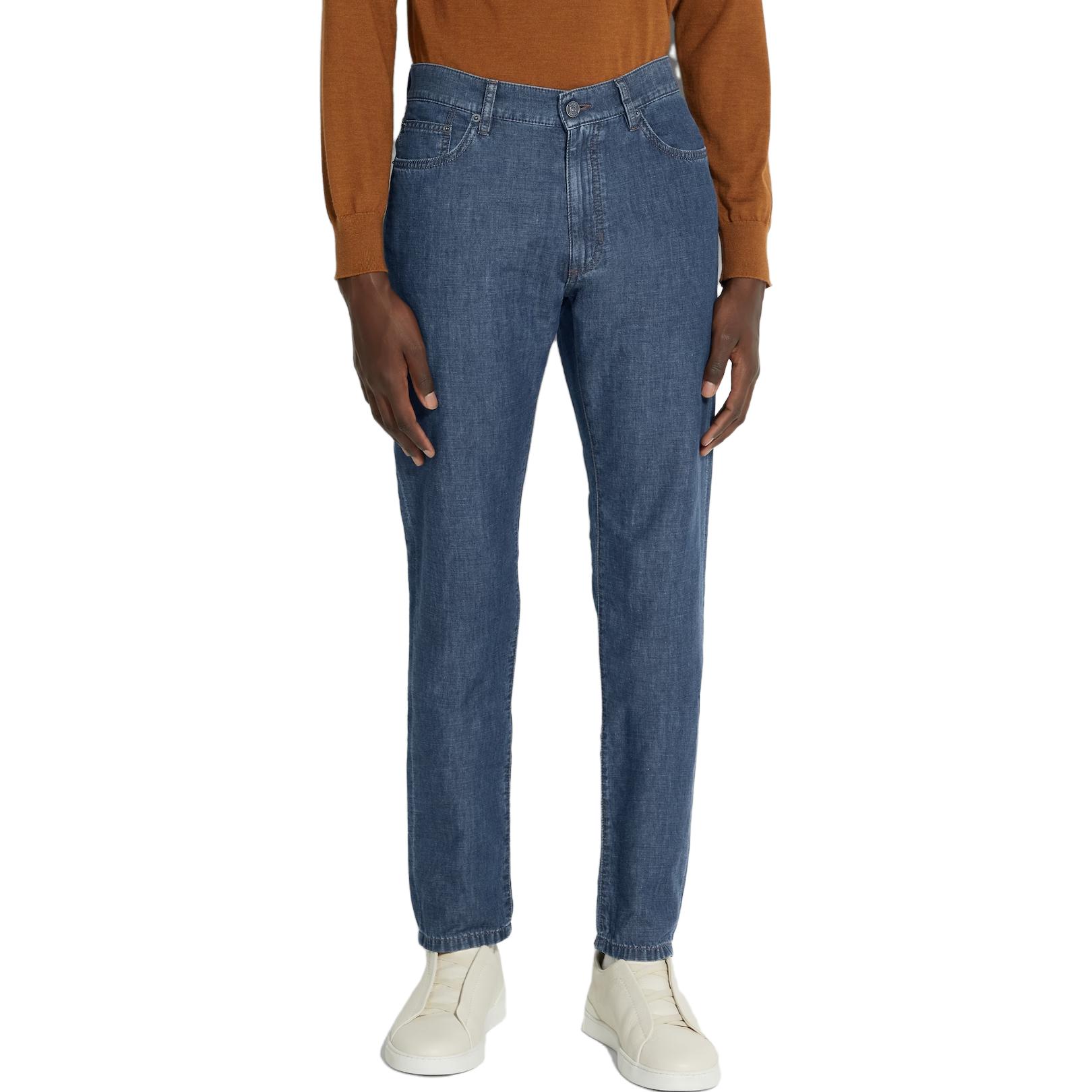 Shop Zegna 修身款洗滌深藍色休閒牛仔褲 E7I91A5-CITY-003