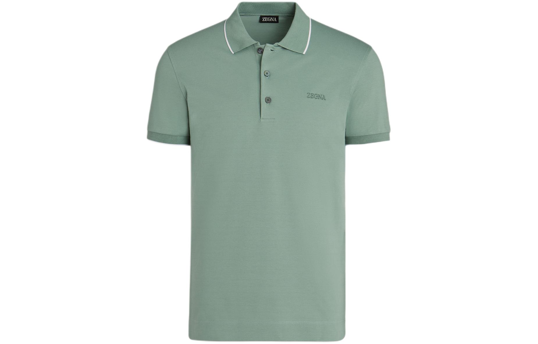 Zegna  Slim Fit Embroidered Logo Polo Shirt Short Sleeve - Gray Green UD358A7-D746-V04