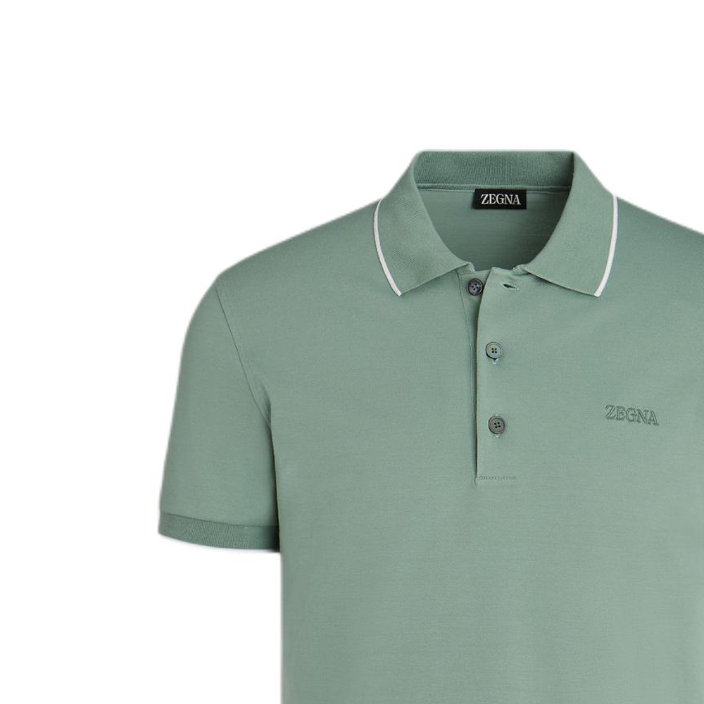 Details for Zegna 修身刺繡標誌短袖Polo衫 - 灰綠色 UD358A7-D746-V04