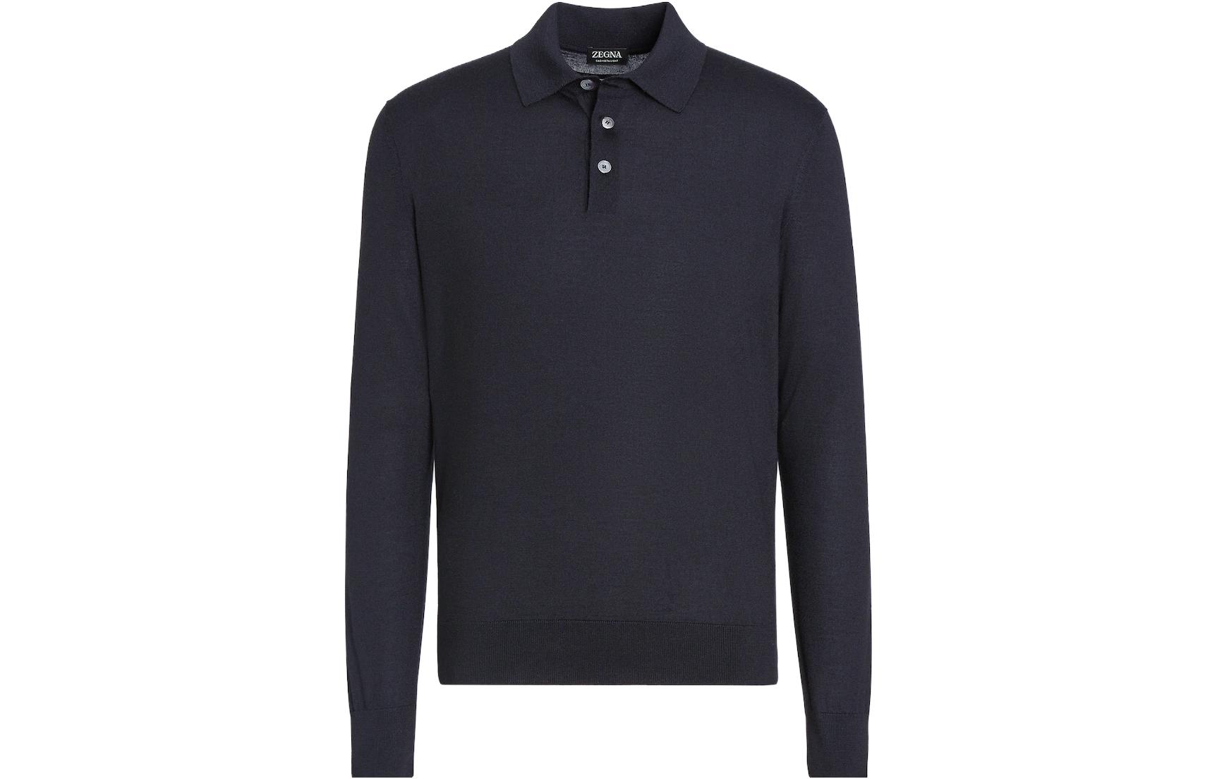 Zegna  Slim Fit Long Sleeve Solid Polo Shirt Navy Blue. E8J00-132-B98 圖 2