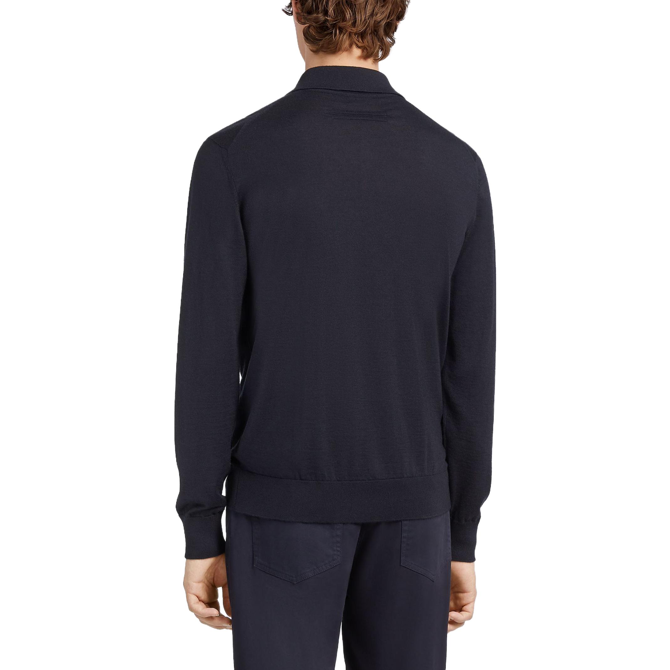 Zegna  Slim Fit Long Sleeve Solid Polo Shirt Navy Blue. E8J00-132-B98 圖 4