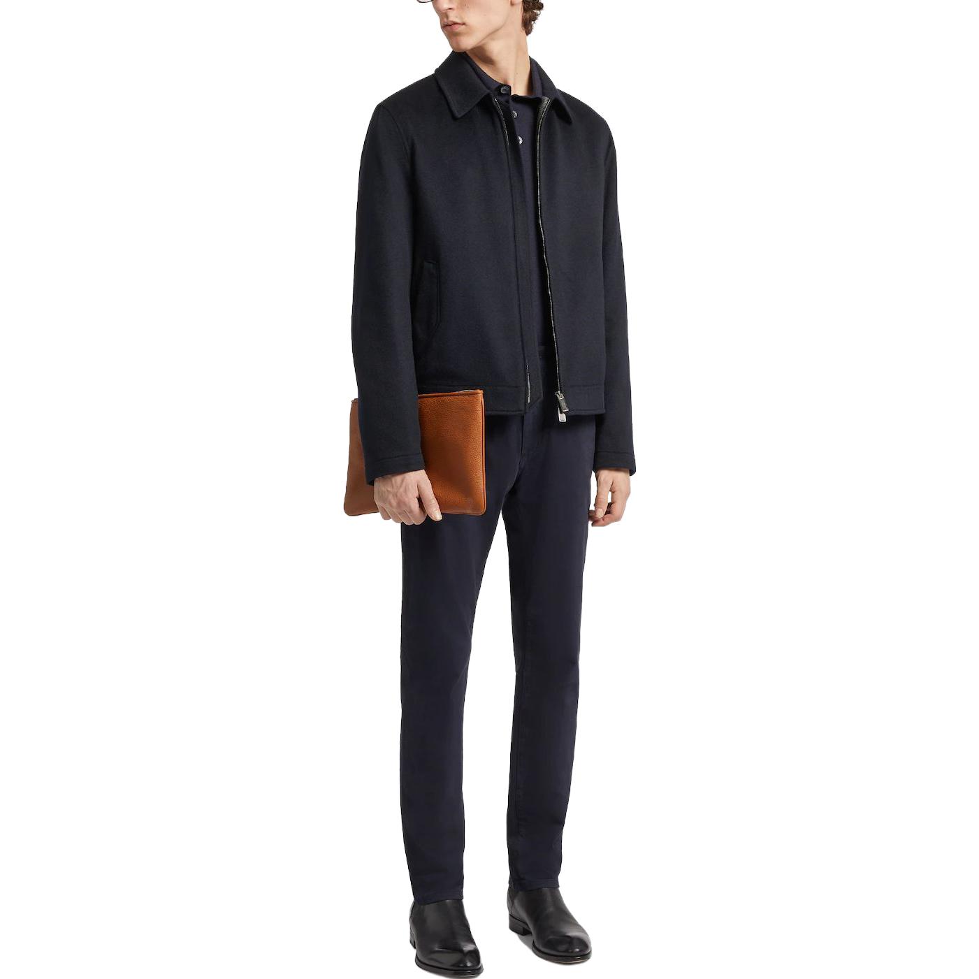 Zegna  Slim Fit Long Sleeve Solid Polo Shirt Navy Blue. E8J00-132-B98 圖 5