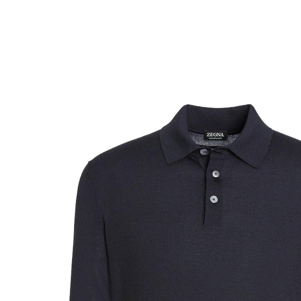 Zegna  Slim Fit Long Sleeve Solid Polo Shirt Navy Blue. E8J00-132-B98 圖 6