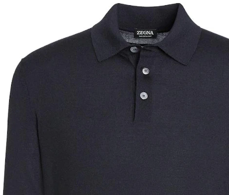 Zegna Slim Fit Long Sleeve Solid Polo Shirt Navy Blue. E8J00-132-B98 Details for Zegna Slim Fit Long Sleeve Solid Polo Shirt Navy Blue. E8J00-132-B98