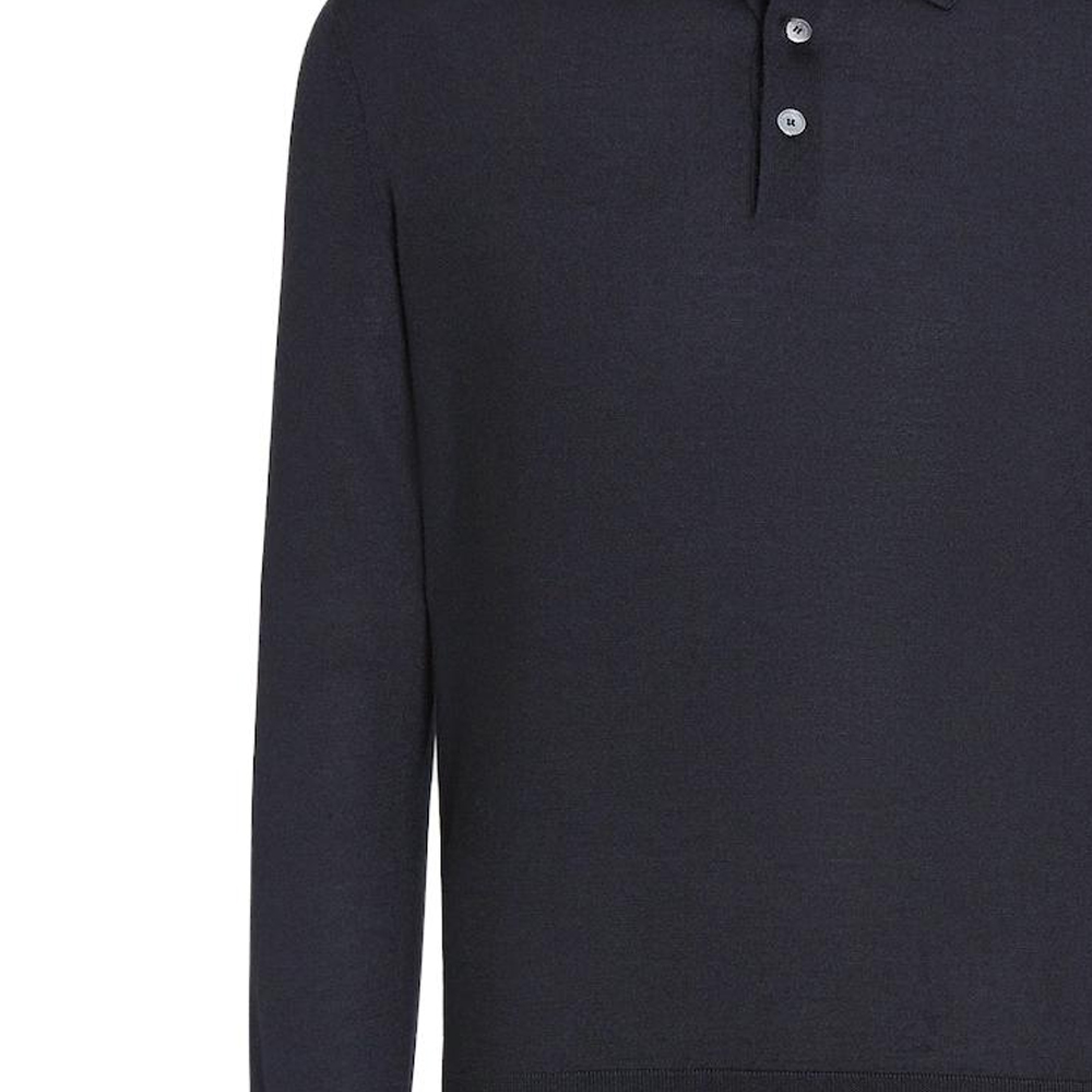 Zegna  Slim Fit Long Sleeve Solid Polo Shirt Navy Blue. E8J00-132-B98 圖 7