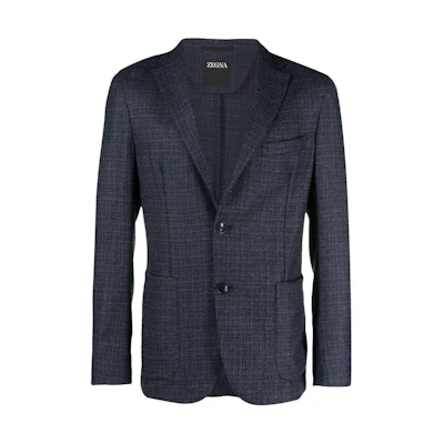 Zegna Slim Fit Long Sleeve Tweed Blazer - Navy Blue 65471-5A61DN-MG0
