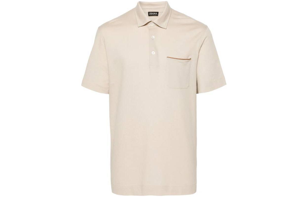 Zegna  Slim Fit Solid Beige Short Sleeve Polo Shirt UD392A7-D752-N03