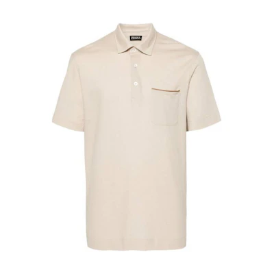Zegna Slim Fit Solid Beige Short Sleeve Polo Shirt UD392A7-D752-N03