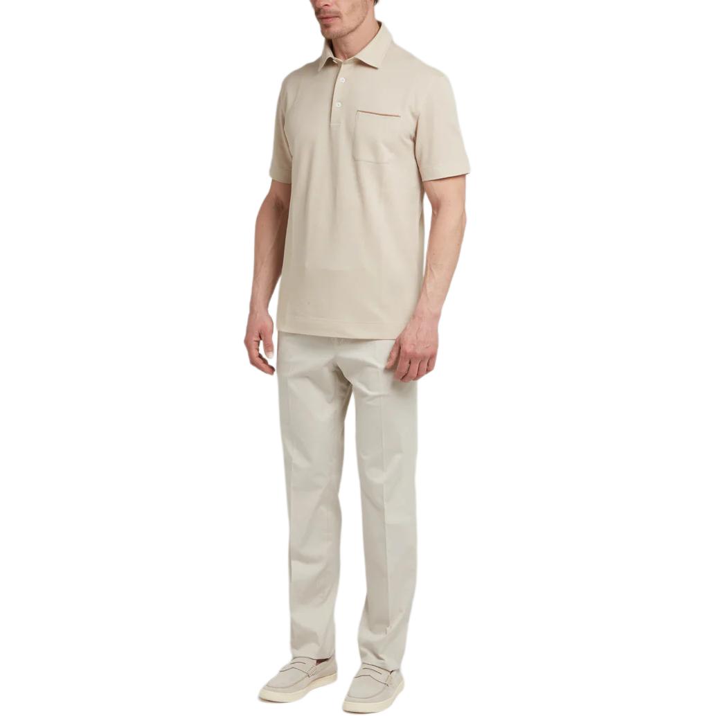 Shop Zegna  Slim Fit Solid Beige Short Sleeve Polo Shirt UD392A7-D752-N03