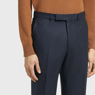 Zegna Slim Fit Solid Color Zip Casual Pants Dark Blue S30F26-75TB12 Sizing Zegna Slim Fit Solid Color Zip Casual Pants Dark Blue S30F26-75TB12