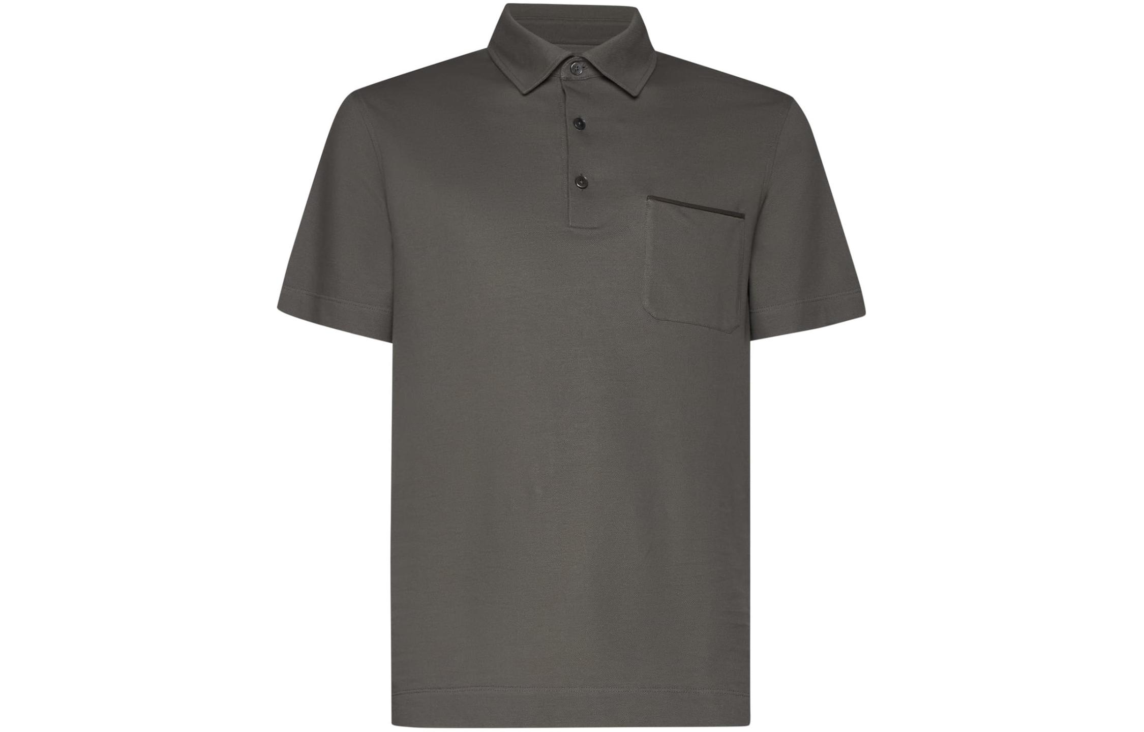 Order Zegna Slim Fit Polo Lengan Pendek Kelabu-Coklat Lelaki. UD392A7-D752-N07