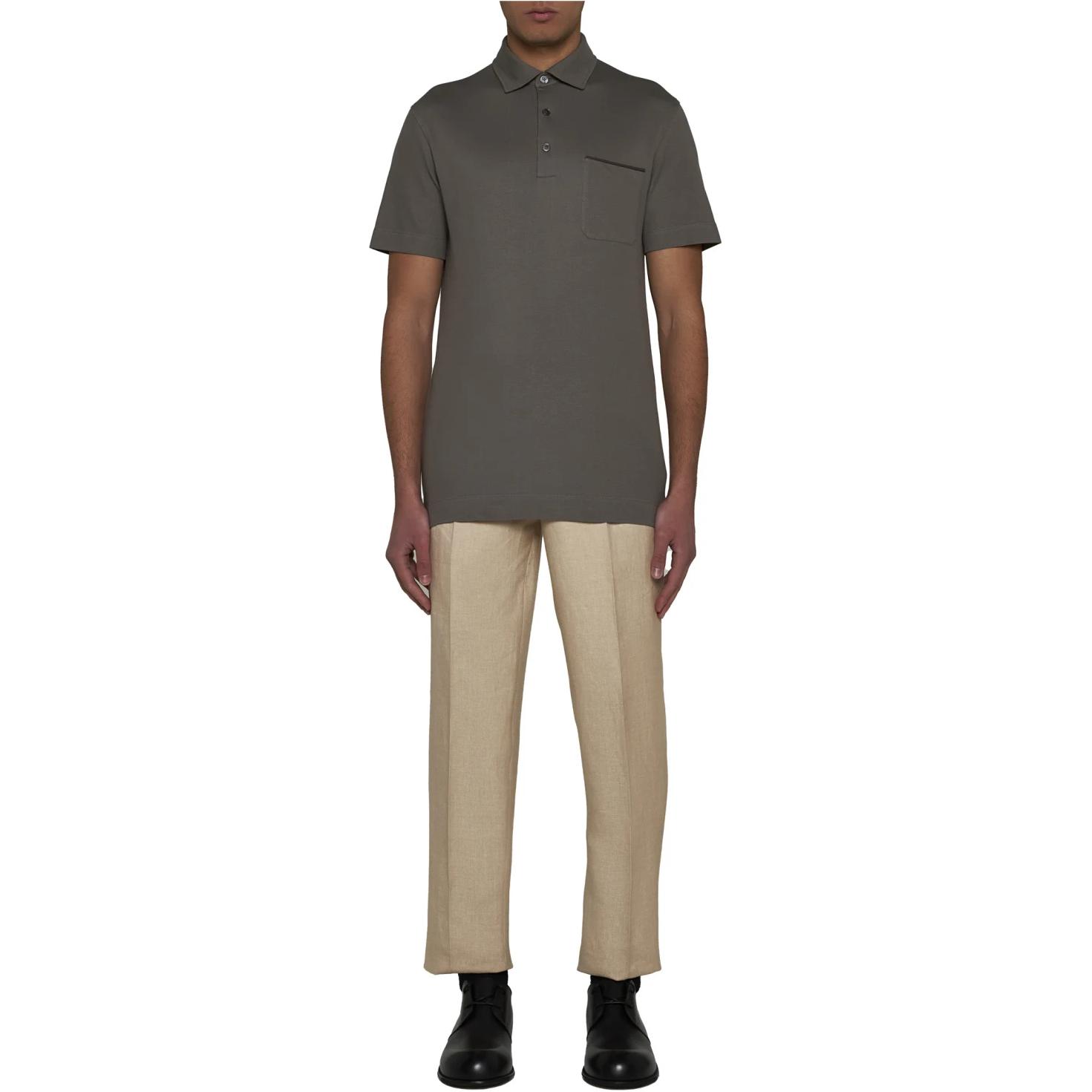 Lookbook Zegna Slim Fit Polo Lengan Pendek Kelabu-Coklat Lelaki. UD392A7-D752-N07