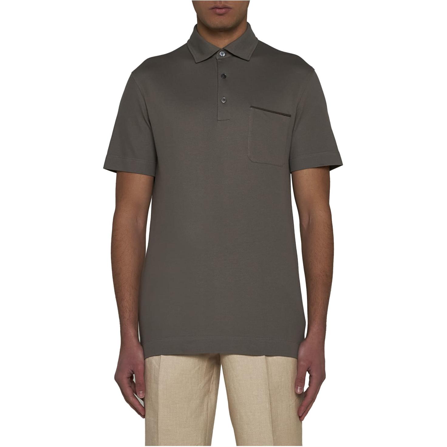 Shop Zegna Slim Fit Polo Lengan Pendek Kelabu-Coklat Lelaki. UD392A7-D752-N07