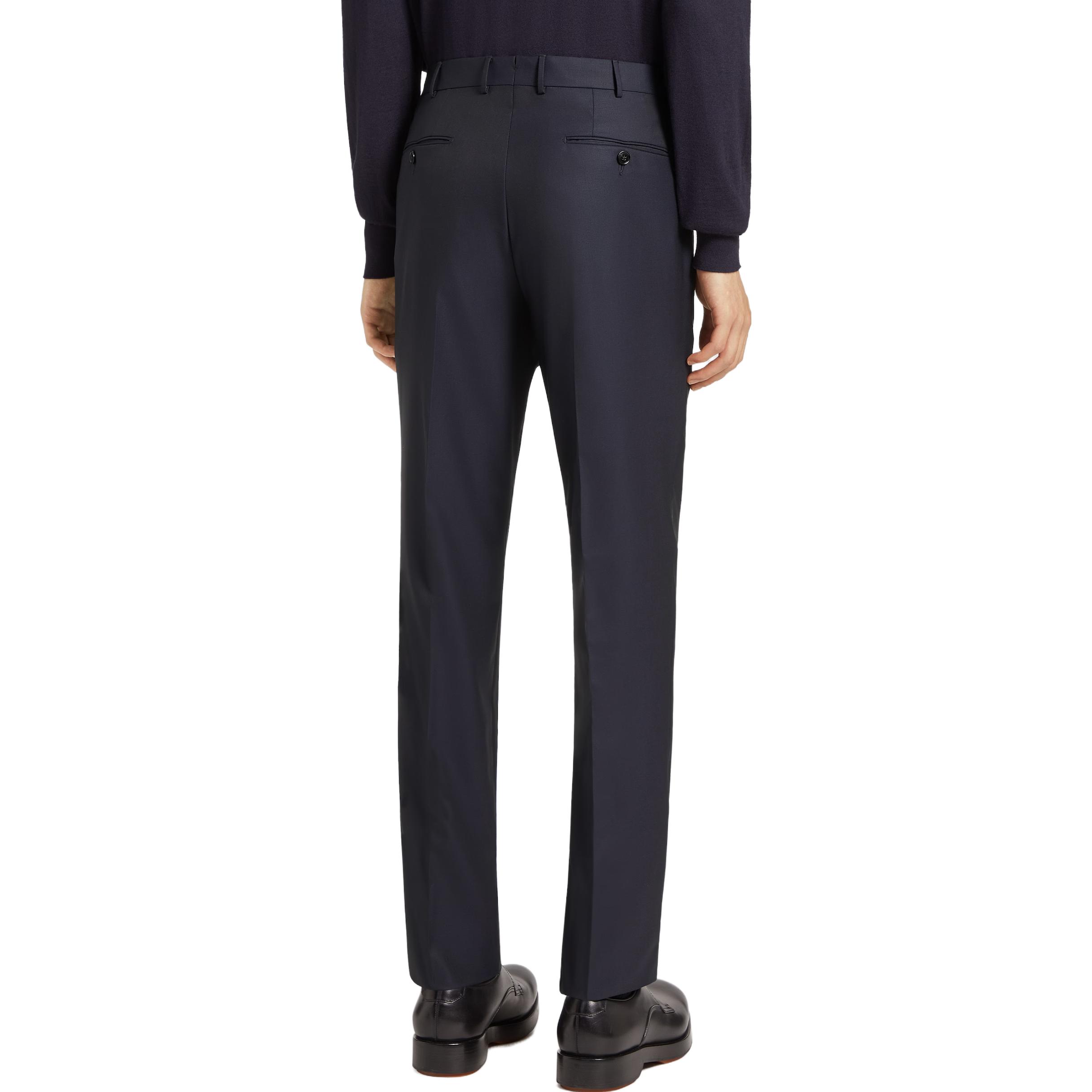 Shop Zegna 修身羊毛直筒休閒長褲 海軍藍 C48F02-75TB12