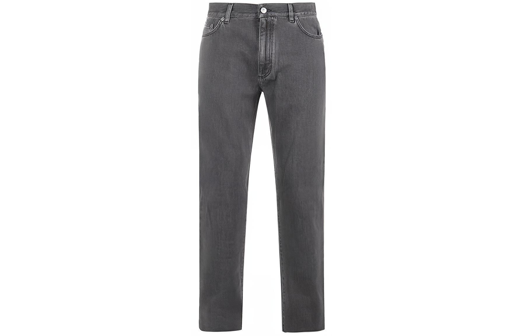 Zegna  Slim Straight Fit Grey Jeans with Logo & Front Button Pocket. UCIC1A6-CITY-004
