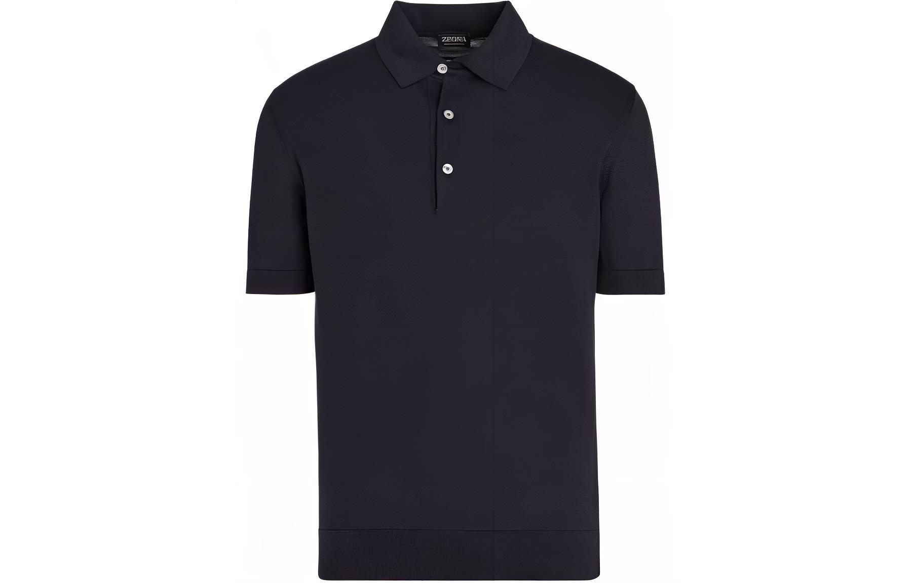 Zegna  Solid Blue Button-Up Polo Shirt Short Sleeve RE8C90A-7C32-B09
