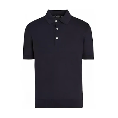 Zegna Solid Blue Button-Up Polo Shirt Short Sleeve RE8C90A-7C32-B09