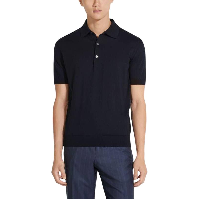 Shop Zegna 素面藍色短袖鈕扣翻領襯衫 Polo 衫 RE8C90A-7C32-B09