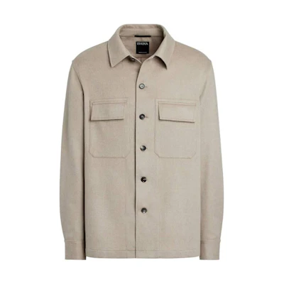 Zegna Solid Color Collared Single-Breasted Jacket - Gray. UCV46A-6SOT6-014