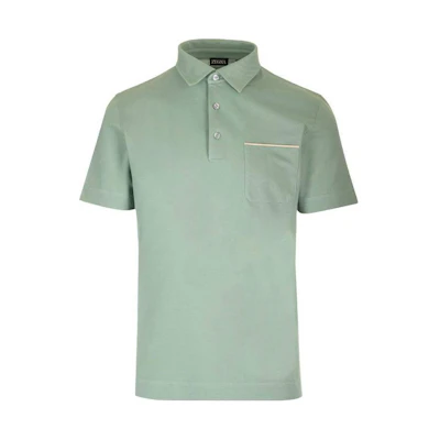 Zegna Solid Color Half-Button Short-Sleeve Green Polo Shirt UD392A7D752-V04