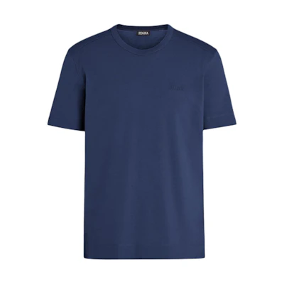 Zegna Solid Color Navy Blue Crew Neck Short Sleeve T-Shirt UD360A7-D760-B07