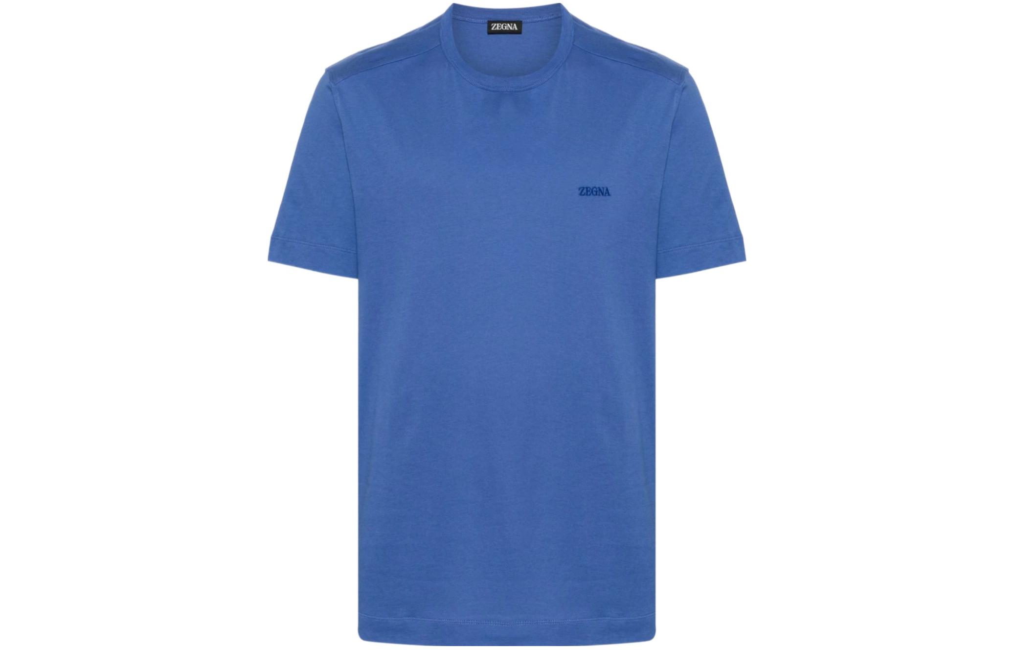 Zegna  Solid Crew Neck Short Sleeve T-Shirt Deep Blue UD360-A7D760-A07